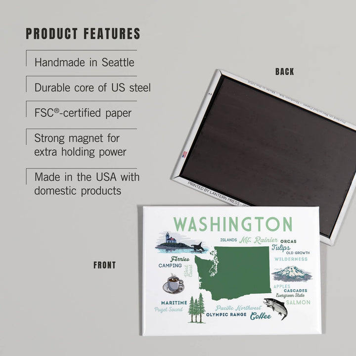 Lantern Press Gifts Magnet Washington, Typography &amp; Icons