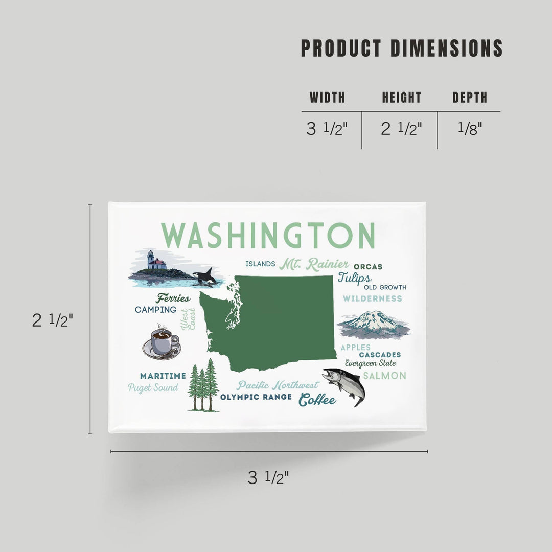 Lantern Press Gifts Magnet Washington, Typography &amp; Icons