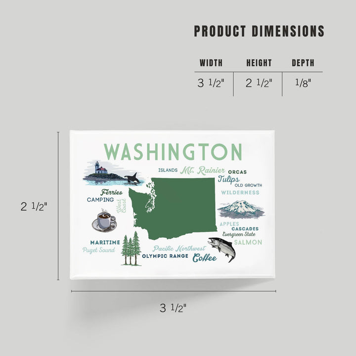 Lantern Press Gifts Magnet Washington, Typography &amp; Icons