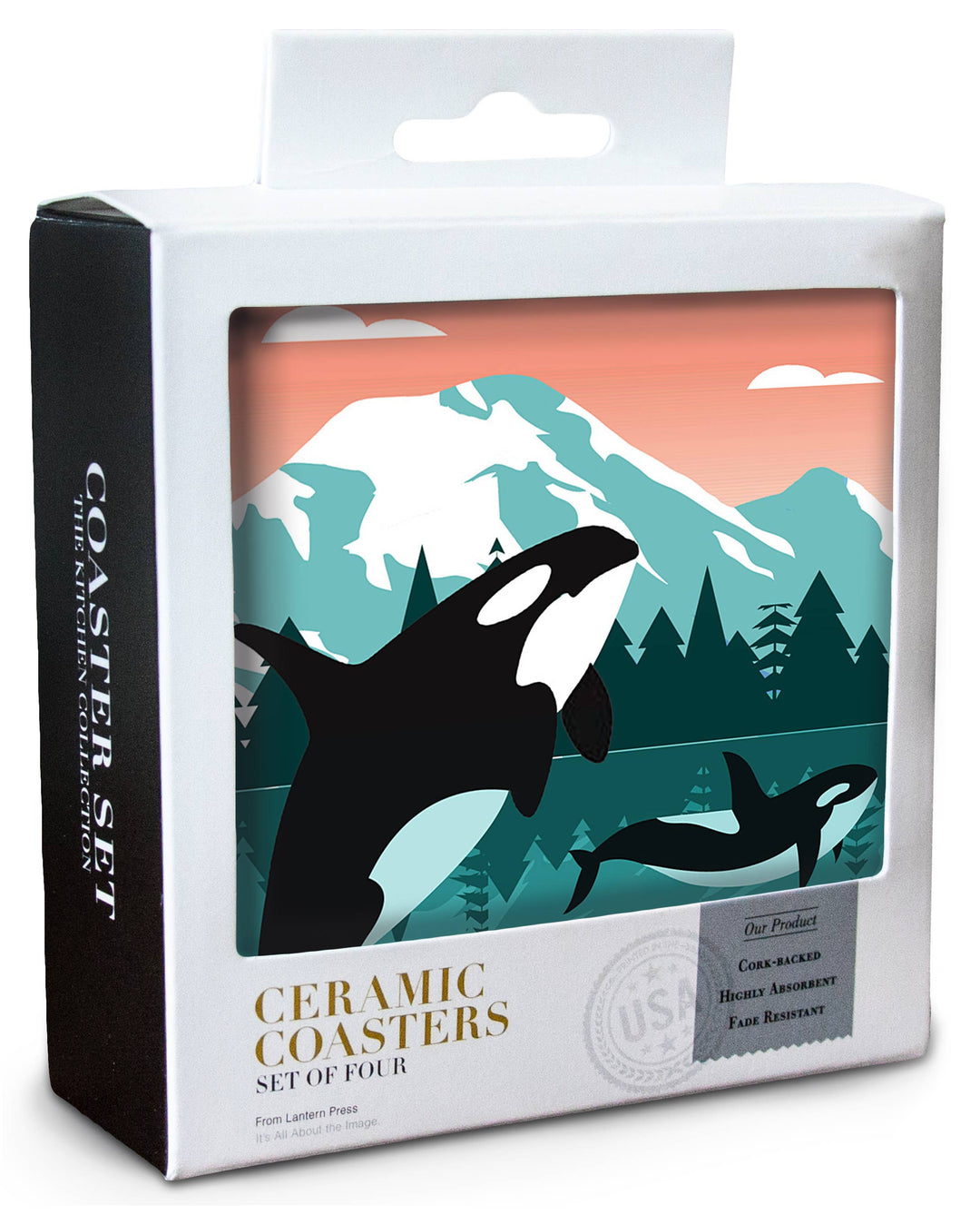 Lantern Press Home Ceramic Coaster Puget Sound, Orca Whale &amp; Calf