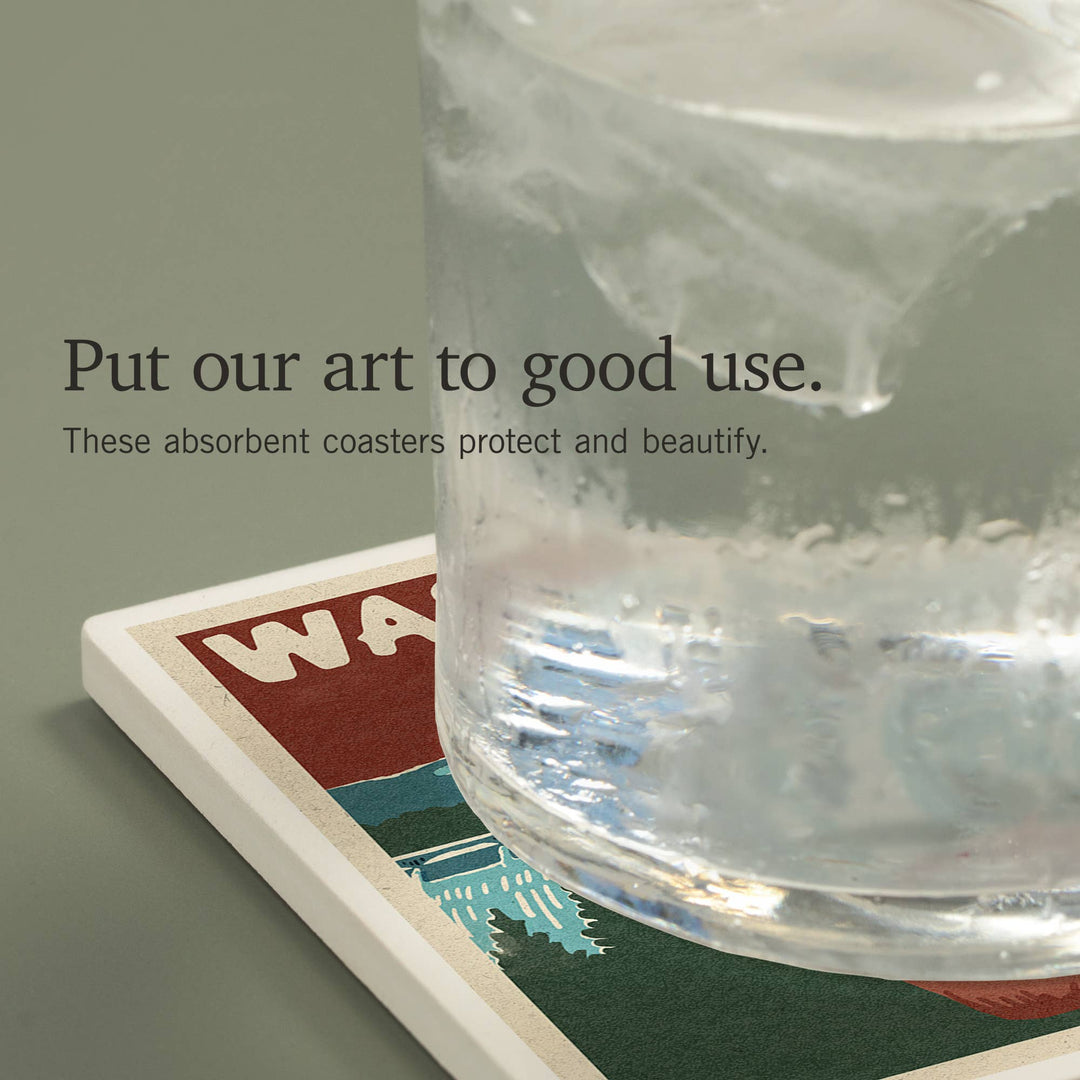Lantern Press Home Ceramic Coaster Washington State, Woodblock