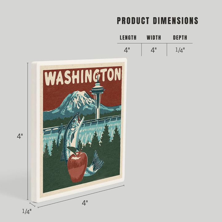 Lantern Press Home Ceramic Coaster Washington State, Woodblock