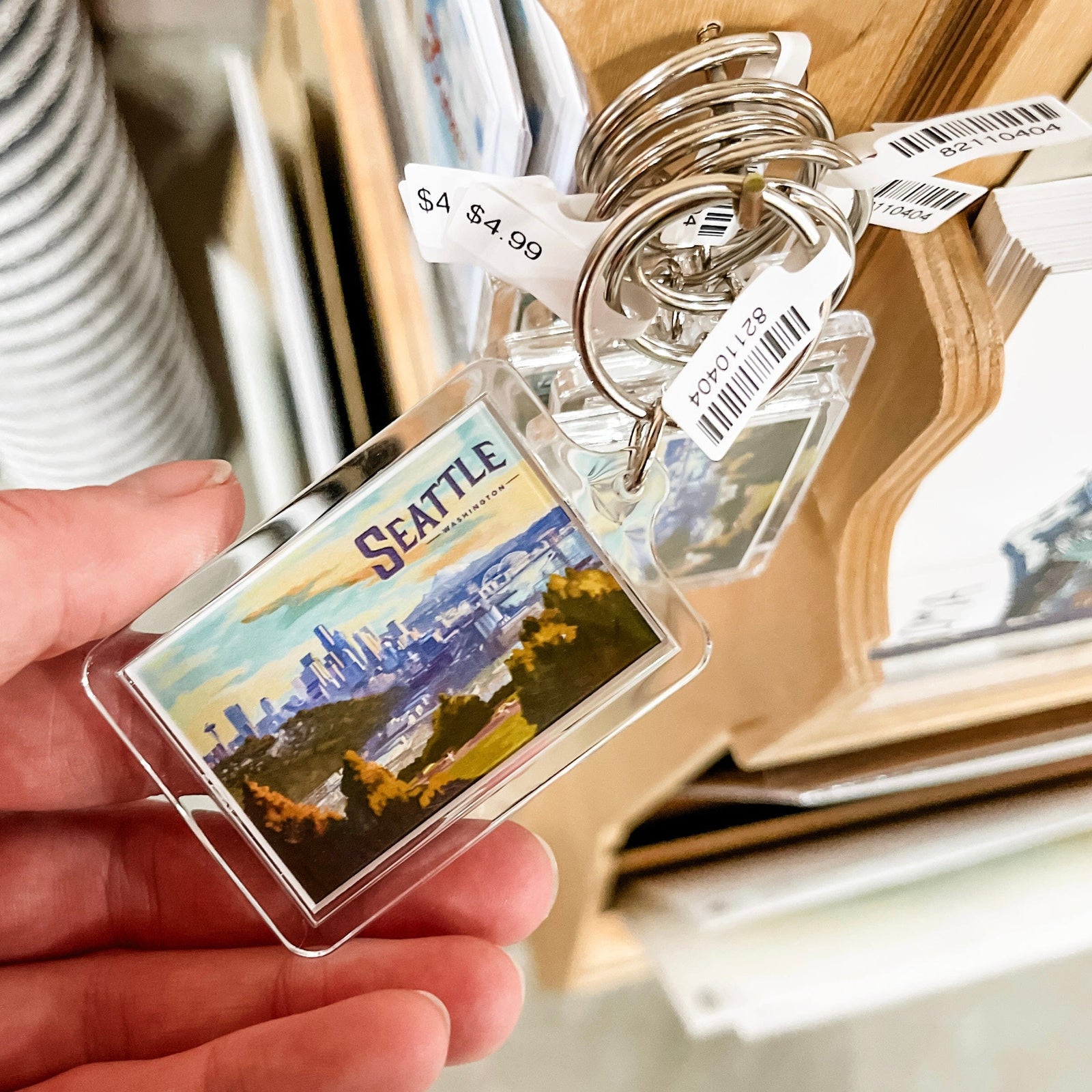 Lantern Press Keychain Seattle, Washington Skyline Oil Painting Keychain
