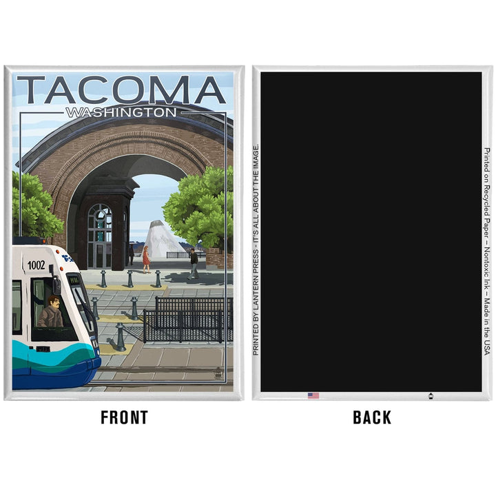 Lantern Press Magnet Tacoma, Washington, Lightrail and Arch Magnet