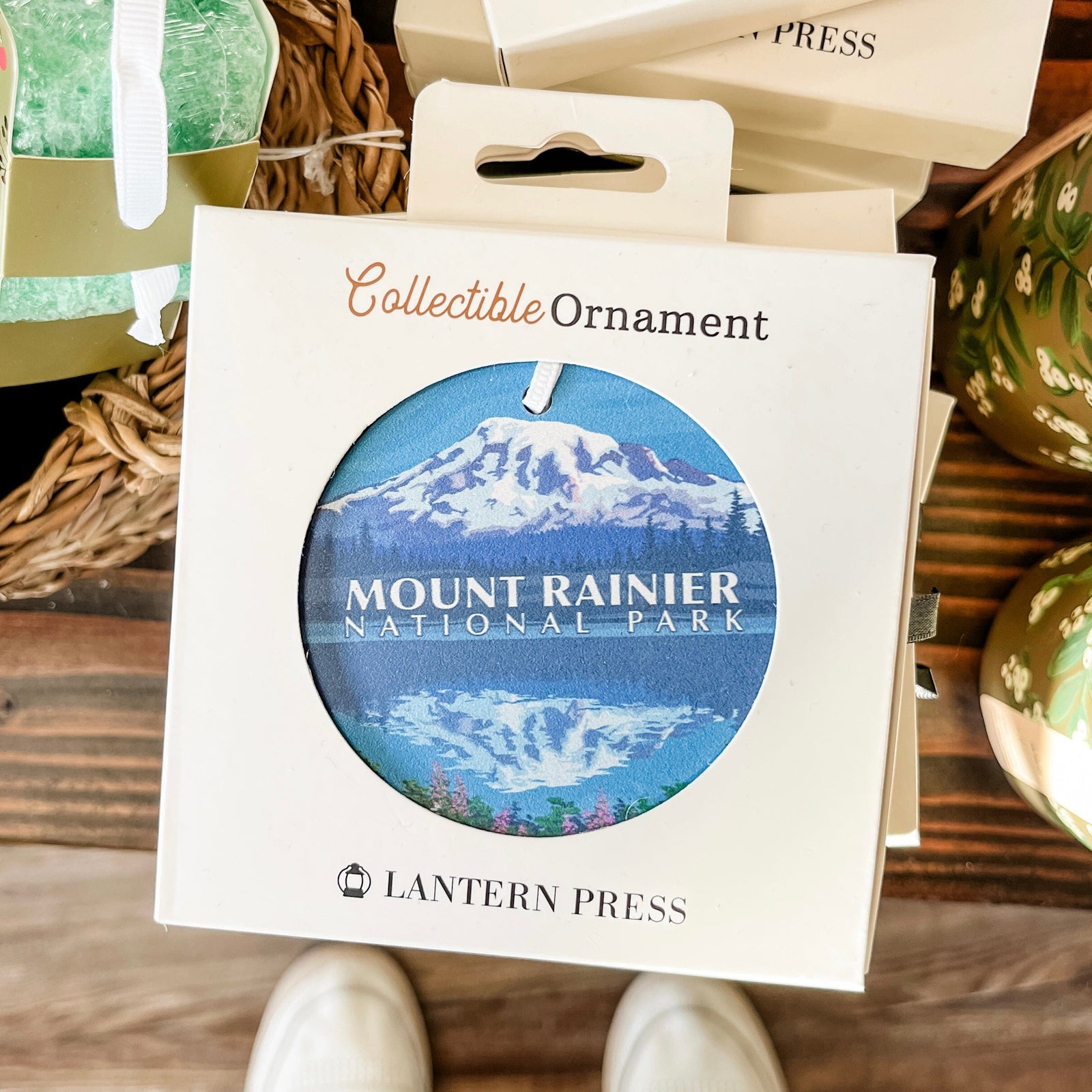 Lantern Press Ornament Mount Rainier, Washington Reflection Lake Ceramic Ornament