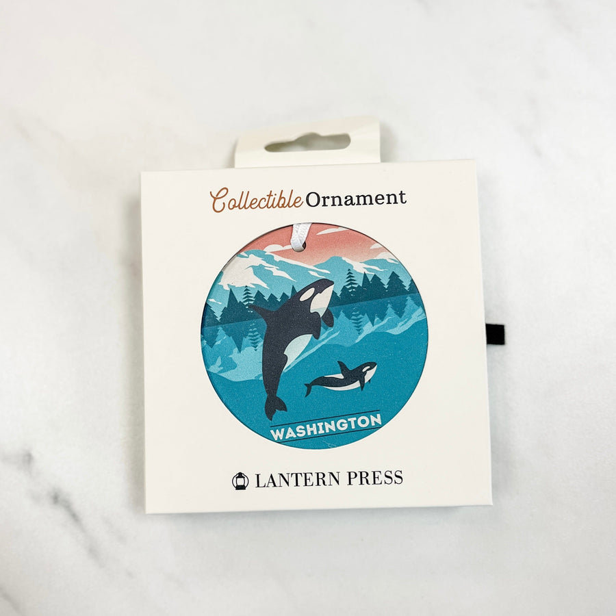 Lantern Press Ornament Washington Orca Whale & Calf Ceramic Ornament