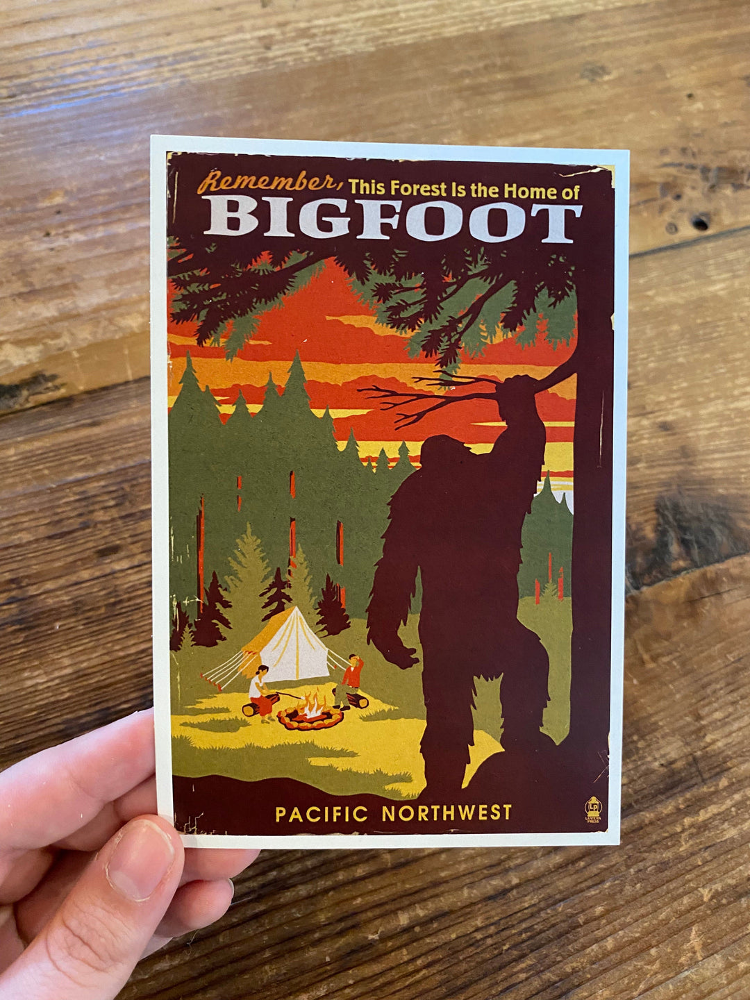 Lantern Press Postcard PNW Bigfoot in the Forest Postcard