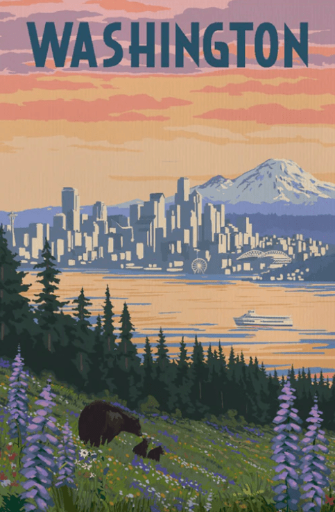 Lantern Press Postcard Seattle, Washington Bear & Spring Flowers Postcard