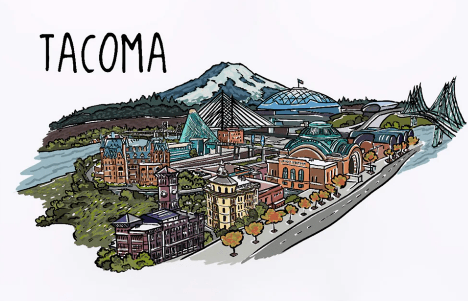 Lantern Press Postcard Tacoma, Washington Cityscape Line Drawing Postcard
