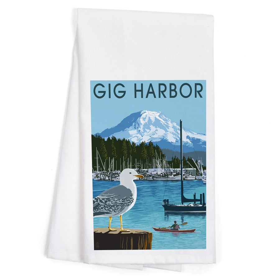 Lantern Press Tea Towel Organic Tea Towel Gig Harbor, Washington, Day Scene