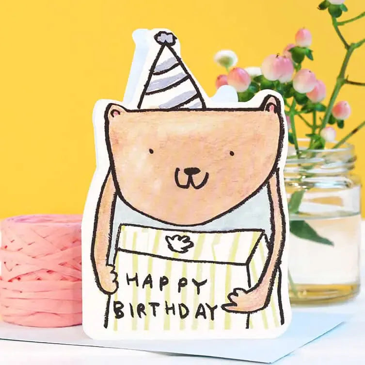 Laura Skilbeck Cards Cut-Out Present Bear Birthday Card
