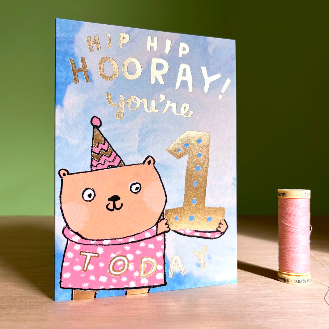 Laura Skilbeck Cards One Today Gold Bear Birthday Card