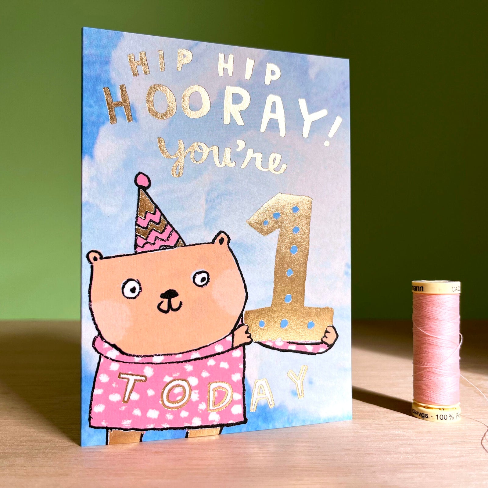 Laura Skilbeck Cards One Today Gold Bear Birthday Card