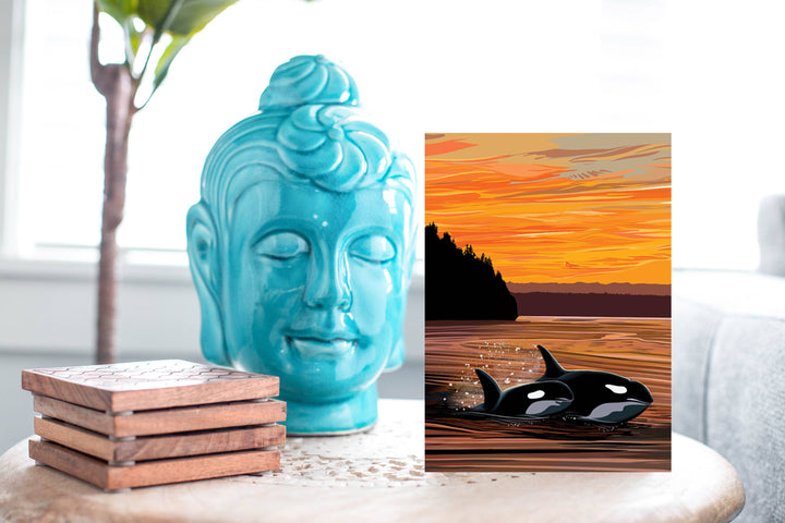 Linda Sholberg Art Cards Orcas - Double Trouble Art Card