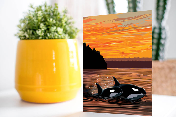 Linda Sholberg Art Cards Orcas - Double Trouble Art Card