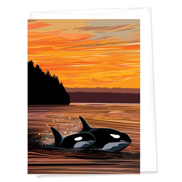 Linda Sholberg Art Cards Orcas - Double Trouble Art Card