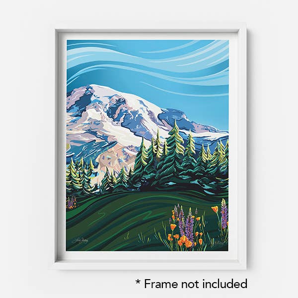Linda Sholberg Art Home Mount Rainier & Wildflowers Art Print - National Park