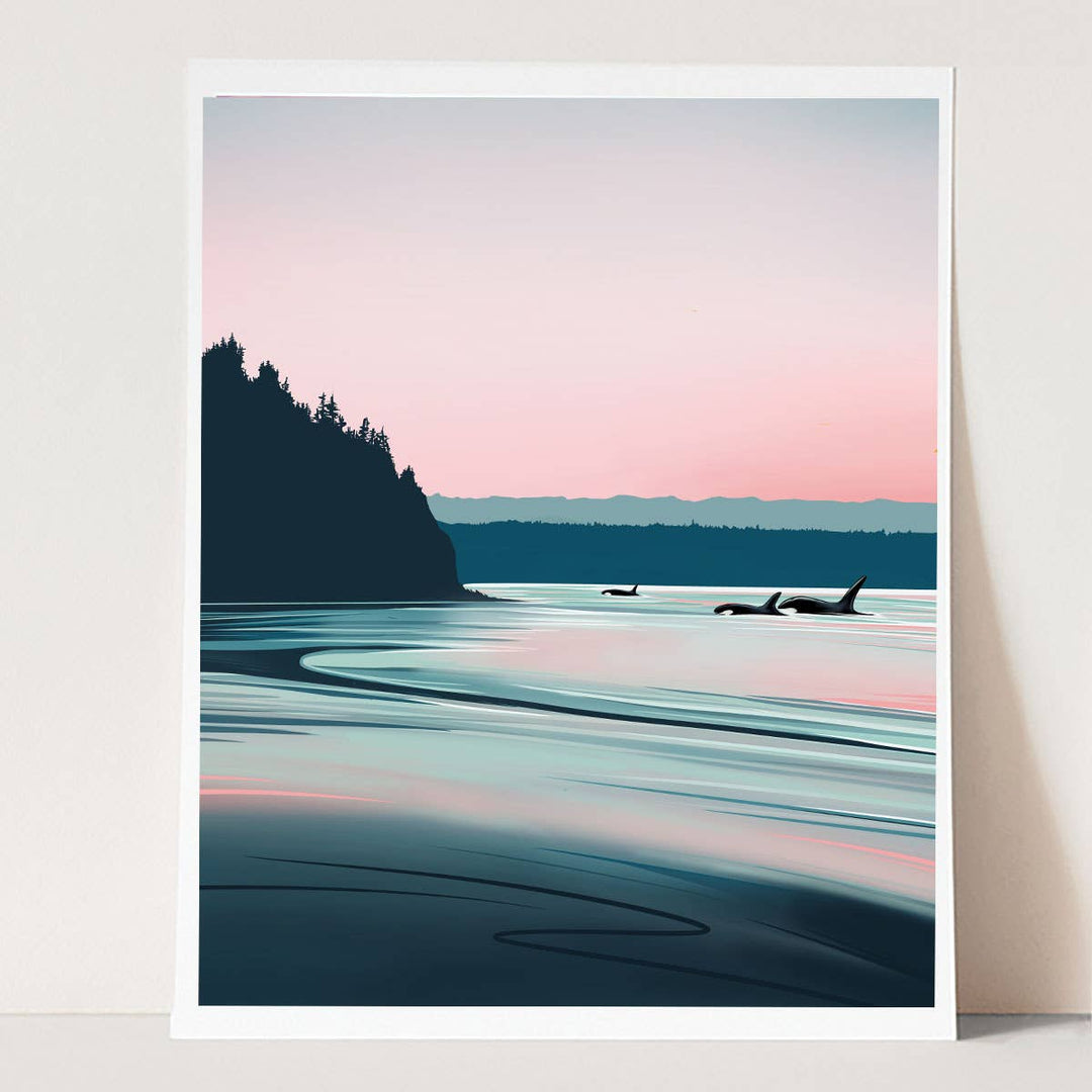 Linda Sholberg Art Home Winter Stillness – Orcas in the Puget Sound | Art Print