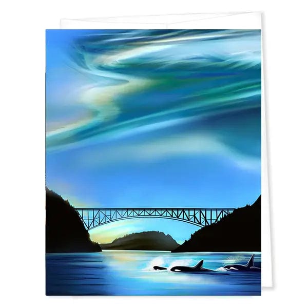 Linda Sholberg Card Orca Family Swimming in Deception Pass Card