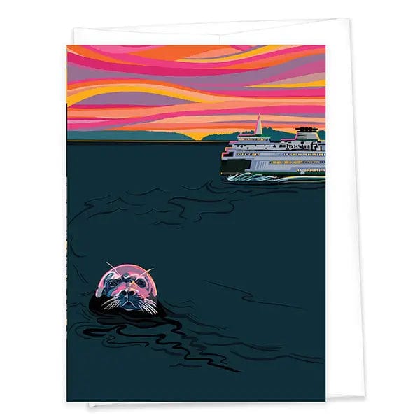 Linda Sholberg Card Silent Sailor - Seal & Ferry in Puget Sound Card