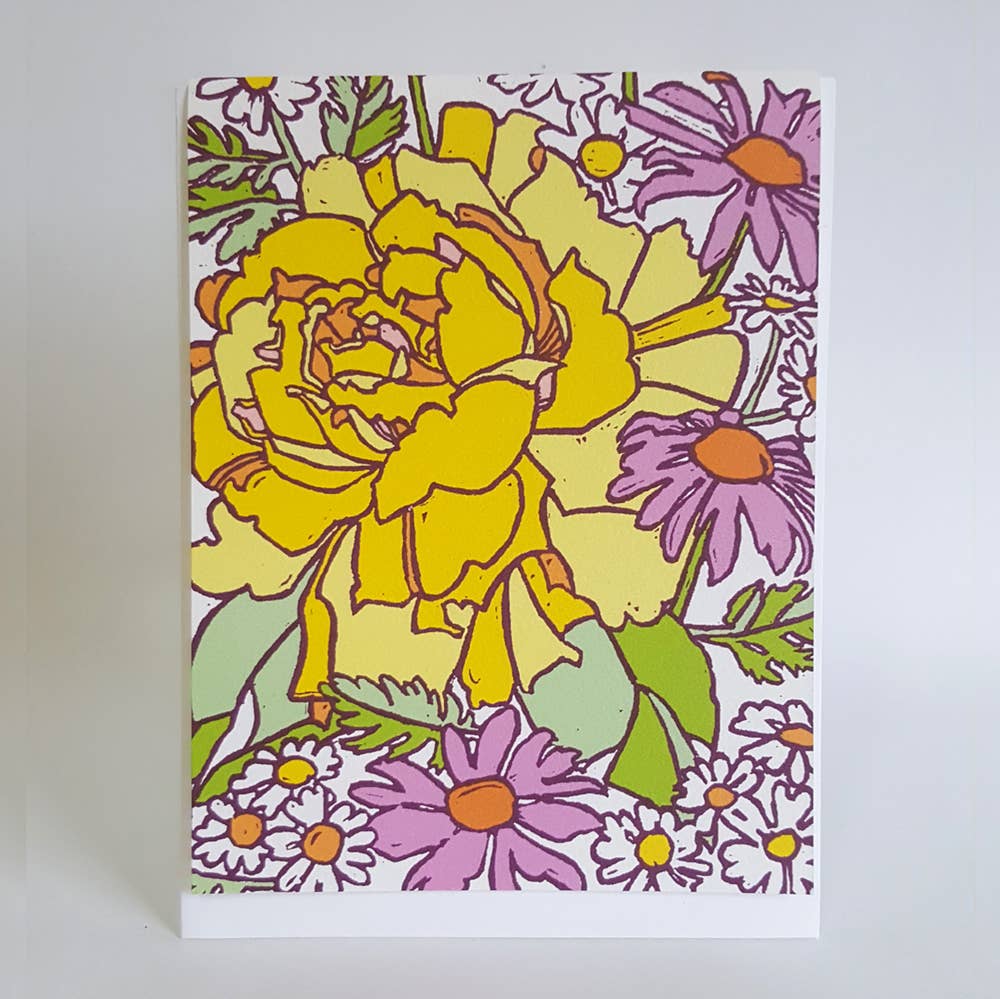 Little Green Card Botanical Yellow Rose Blank Greeting Card