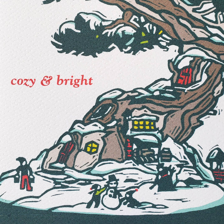 Little Green Card Cozy and Bright Bonsai Holiday Greeting Card, Christmas Card