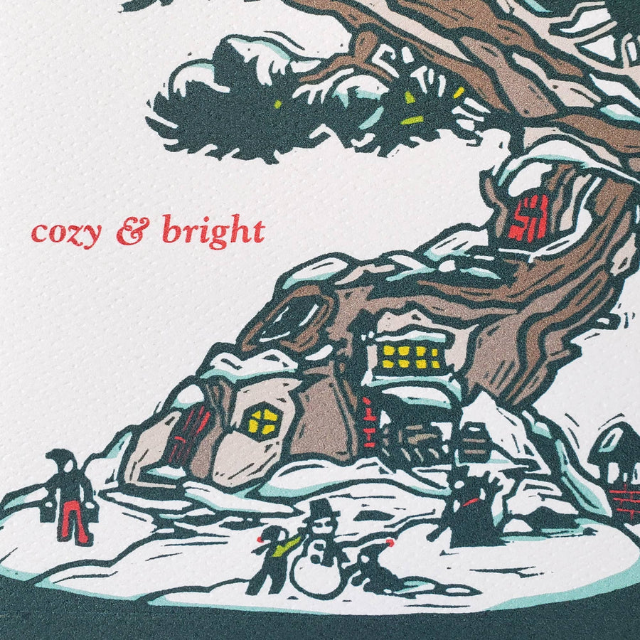 Little Green Card Cozy and Bright Bonsai Holiday Greeting Card, Christmas Card