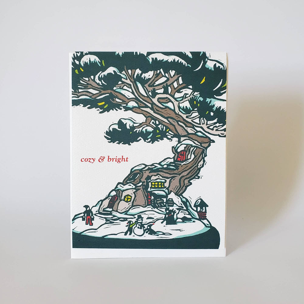 Little Green Card Cozy and Bright Bonsai Holiday Greeting Card, Christmas Card