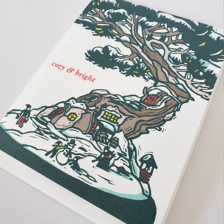 Little Green Card Cozy and Bright Bonsai Holiday Greeting Card, Christmas Card
