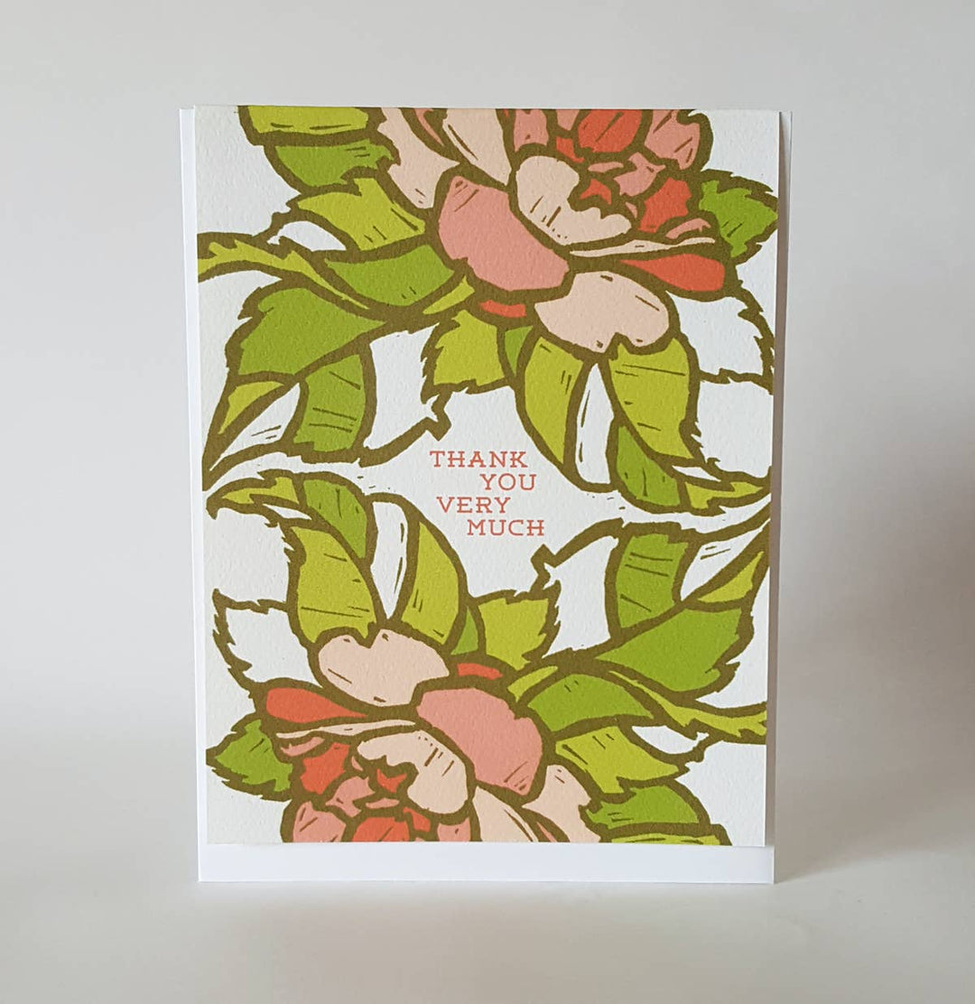 Little Green Card Thank You Camellia Botanical Greeting Card