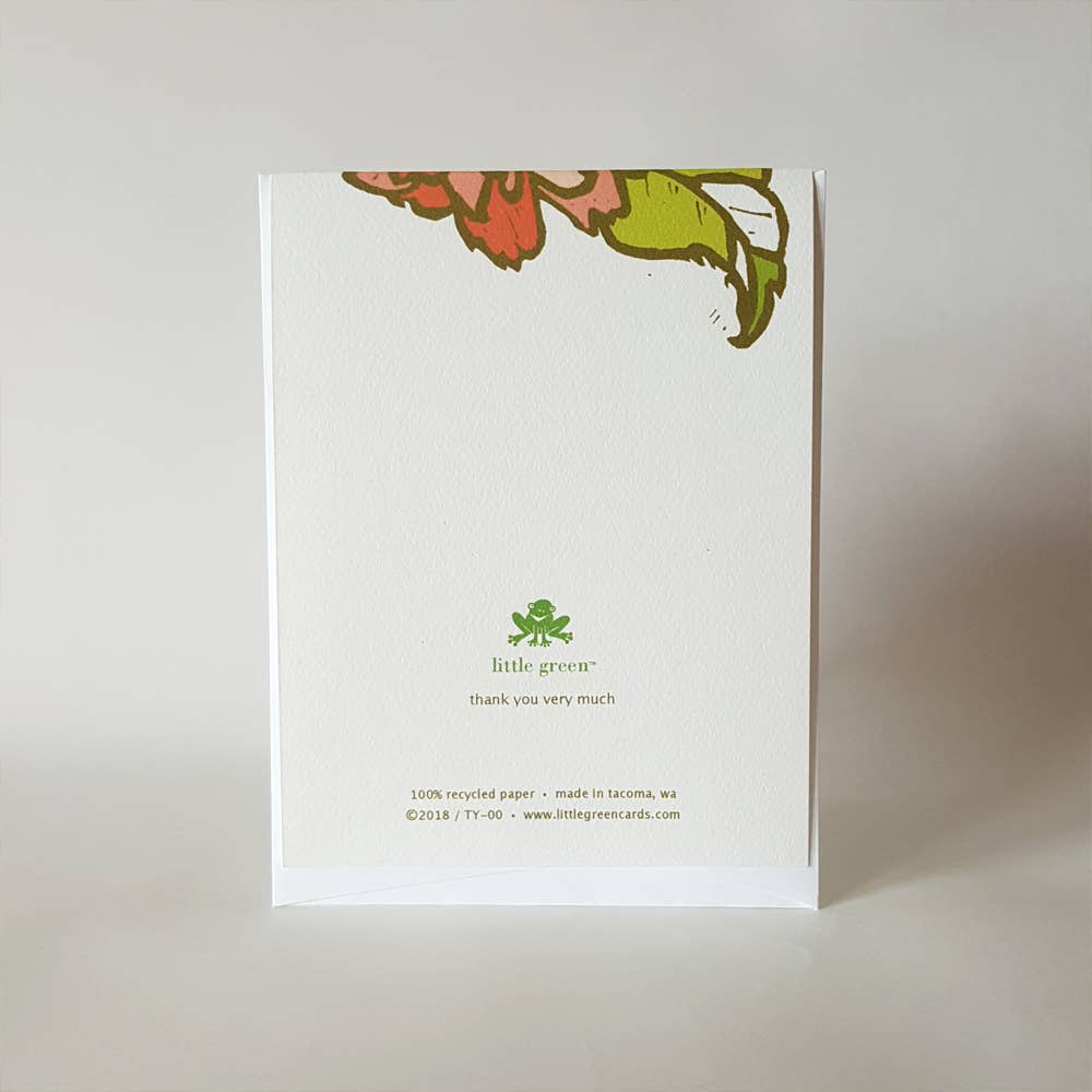 Little Green Card Thank You Camellia Botanical Greeting Card