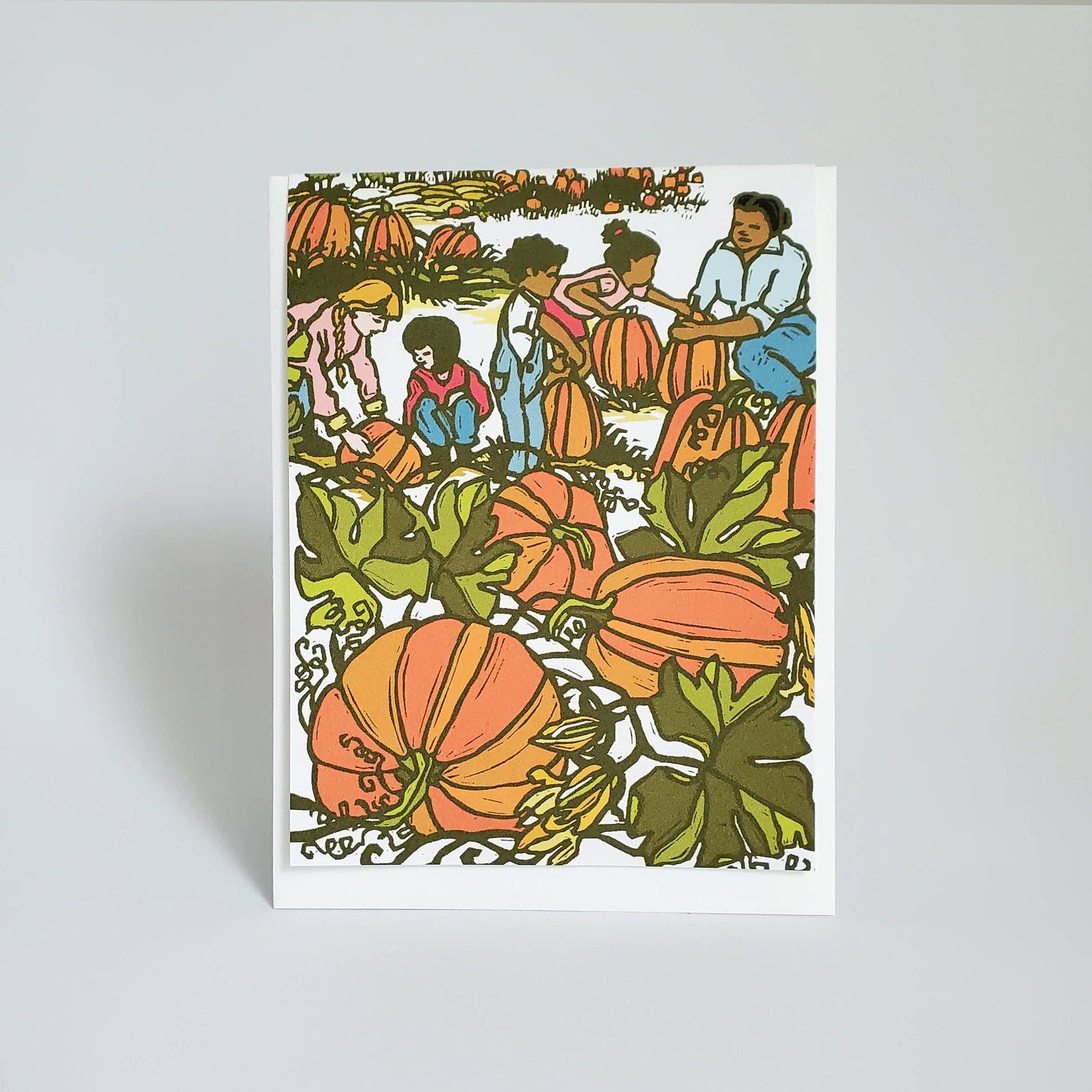 Little Green Cards Pumpkin Patch Fall Harvest Greeting Card / Fine Art Card
