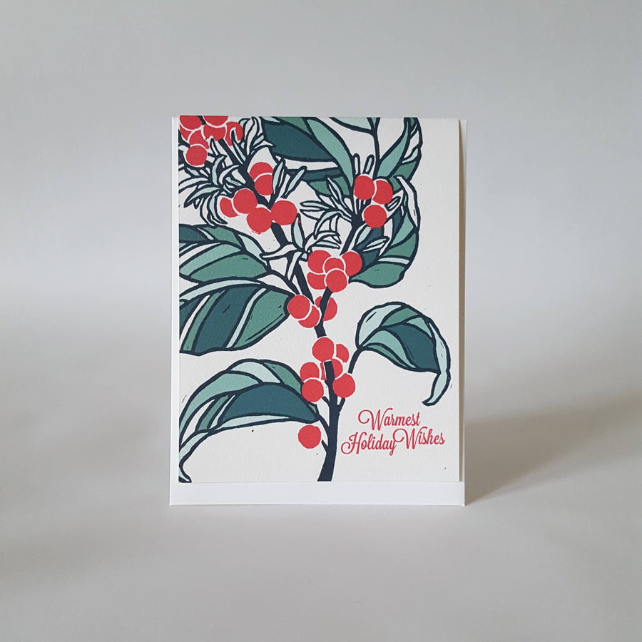 Little Green Cards Warmest Holiday Wishes Botanical Christmas Greeting Card