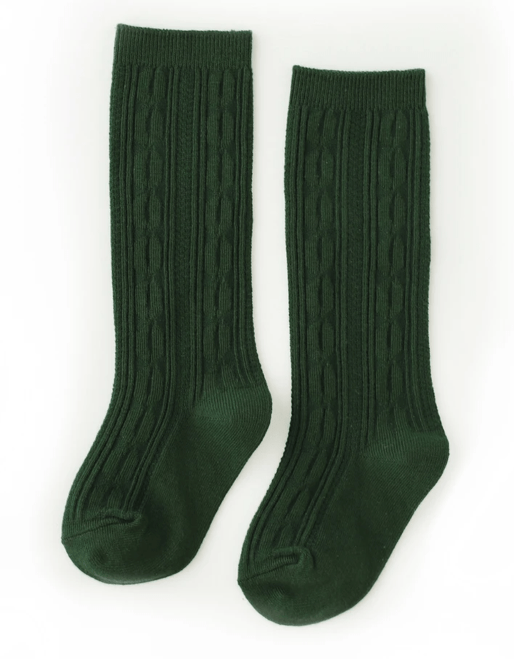 Little Stocking Co. Baby & Toddler Socks & Tights 0/6M Cable Knit Knee High Socks - Forest Green