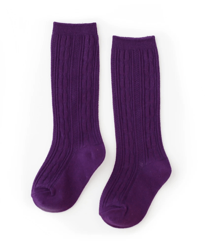 Little Stocking Co. Baby & Toddler Socks & Tights 0/6M Cable Knit Knee High Socks - Plum