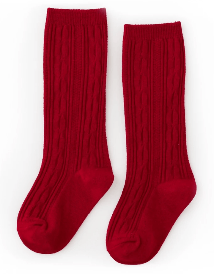 Little Stocking Co. Baby & Toddler Socks & Tights 0/6M Cable Knit Knee High Socks - True Red