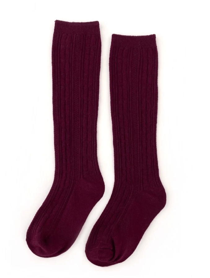 Little Stocking Co. Baby & Toddler Socks & Tights 0/6M Cable Knit Knee High Socks - Wine