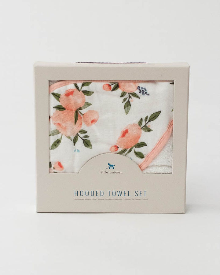Little Unicorn Towel Cotton Hooded Towel & Wash Cloth Set - Watercolor Roses