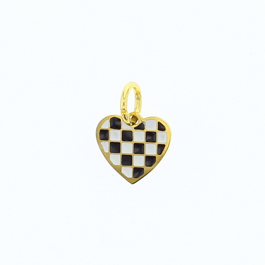 Lotus Jewelry Studio Fashion Gold Checkered Heart Charm