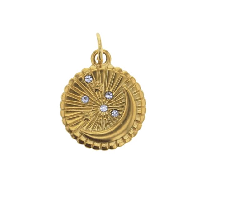Lotus Jewelry Studio Fashion Gold Disc w/ Moon & CZ Charm