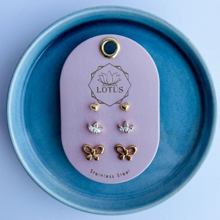 Lotus Jewelry Studio Fashion Gold Plated Modern Earring Trio - Bows