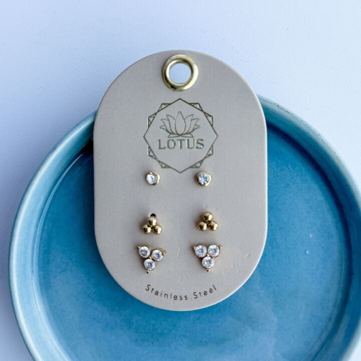 Lotus Jewelry Studio Fashion Gold Plated Modern Earring Trio - Cluster