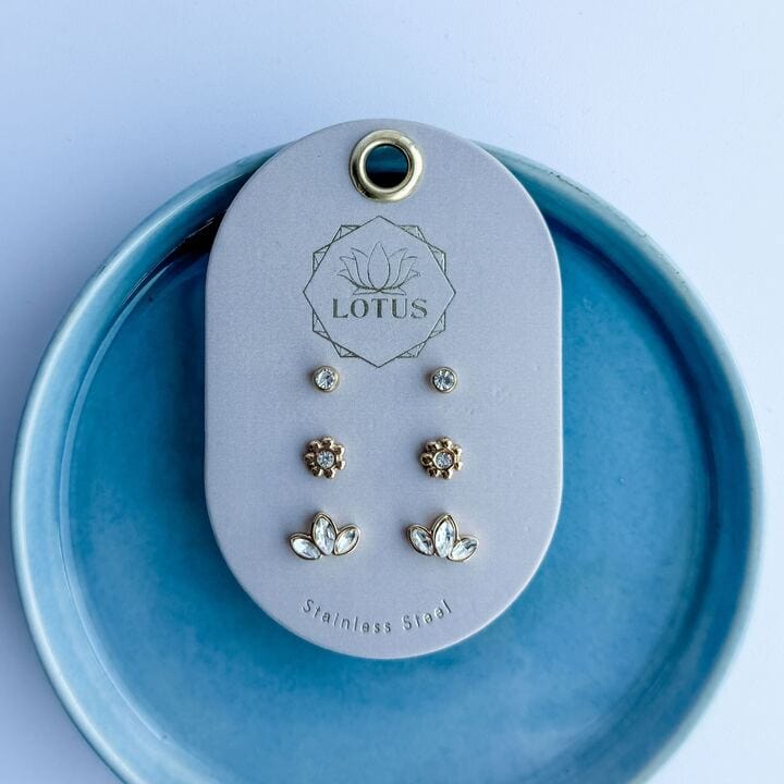 Lotus Jewelry Studio Fashion Gold Plated Modern Earring Trio - Marquise