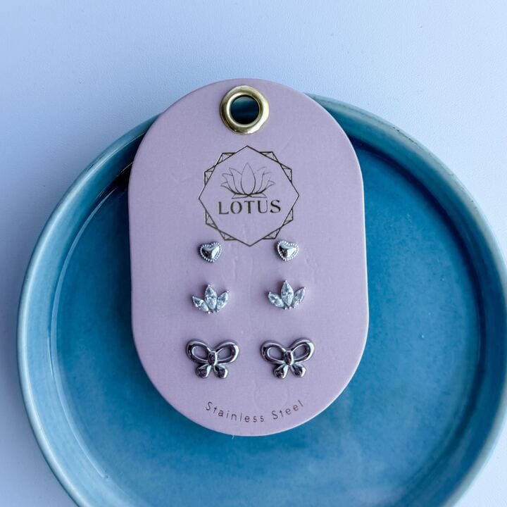 Lotus Jewelry Studio Fashion Silver Plated Modern Earring Trio - Bows