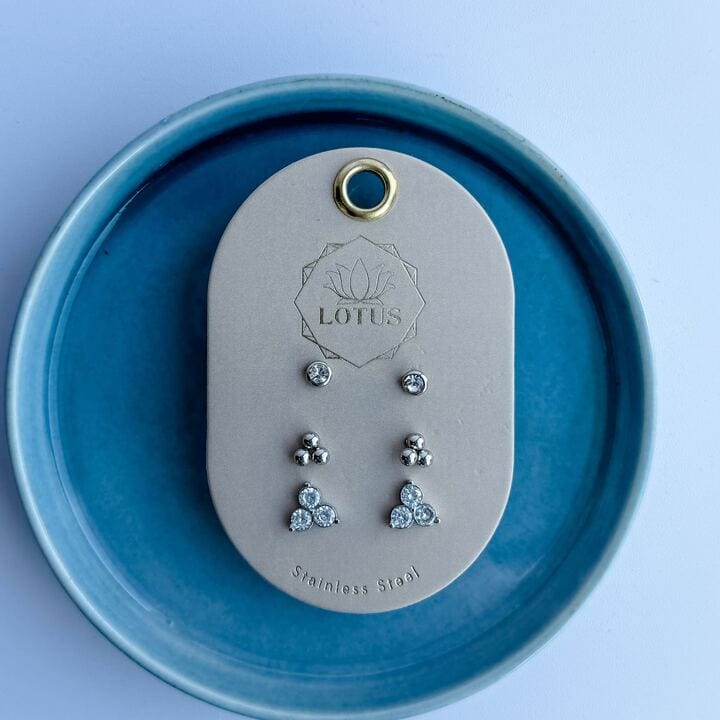 Lotus Jewelry Studio Fashion Silver Plated Modern Earring Trio - Cluster