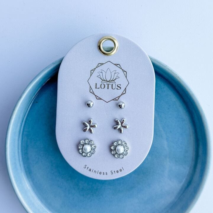 Lotus Jewelry Studio Fashion Silver Plated Modern Earring Trio - Flower