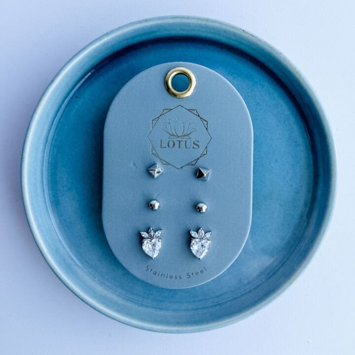 Lotus Jewelry Studio Fashion Silver Plated Modern Earring Trio - Hearts