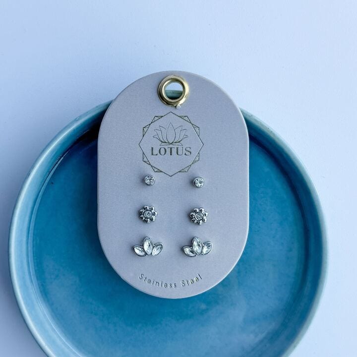 Lotus Jewelry Studio Fashion Silver Plated Modern Earring Trio - Marquise