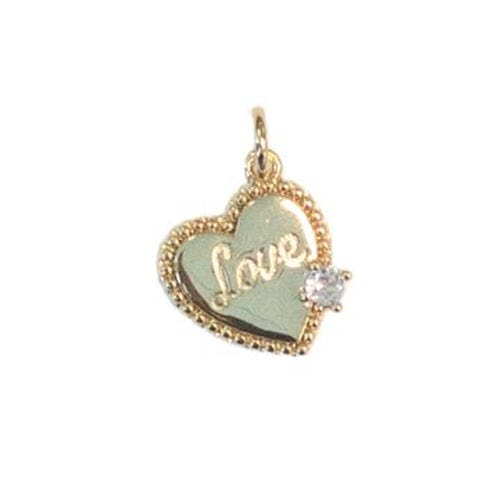 Lotus Jewelry Studio Necklaces Heart "Love" with CZ Charm Gold Charms