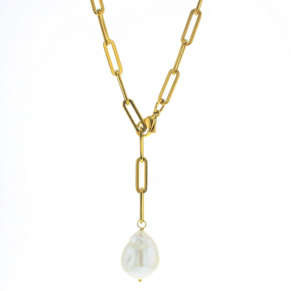 LUXE Statement Gold Cream Dangle Pearl Necklace Body Chain – Rocks